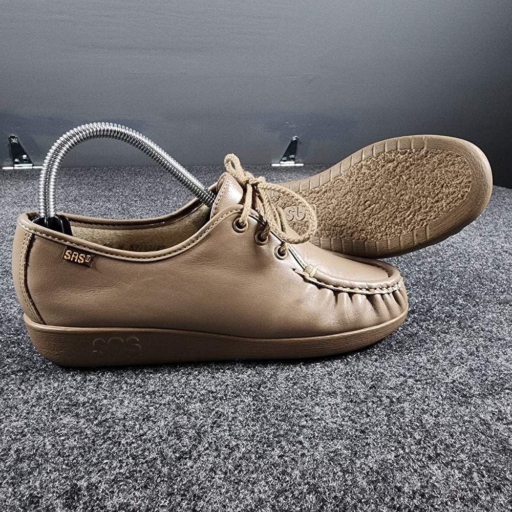 SAS Siesta Loafers Womens 6.5 W Taupe Leather Lace Up Comfort Shoes USA Made